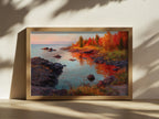 Lake Superior Fall Sunrise Wall Art | Minnesota Lakeside Fall Foliage Painting