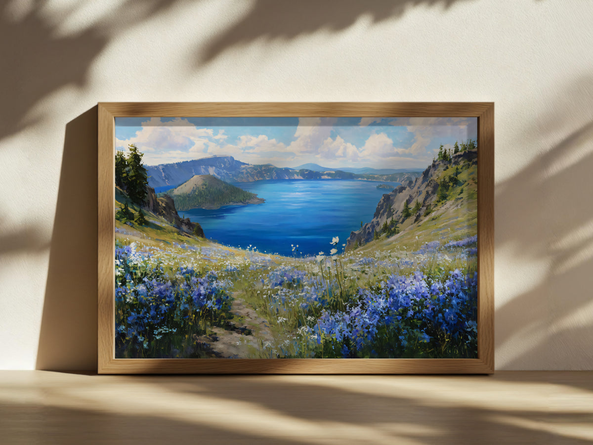 Crater Lake National Park Spring Wall Art | Oregon Volcanic Landscape Painting