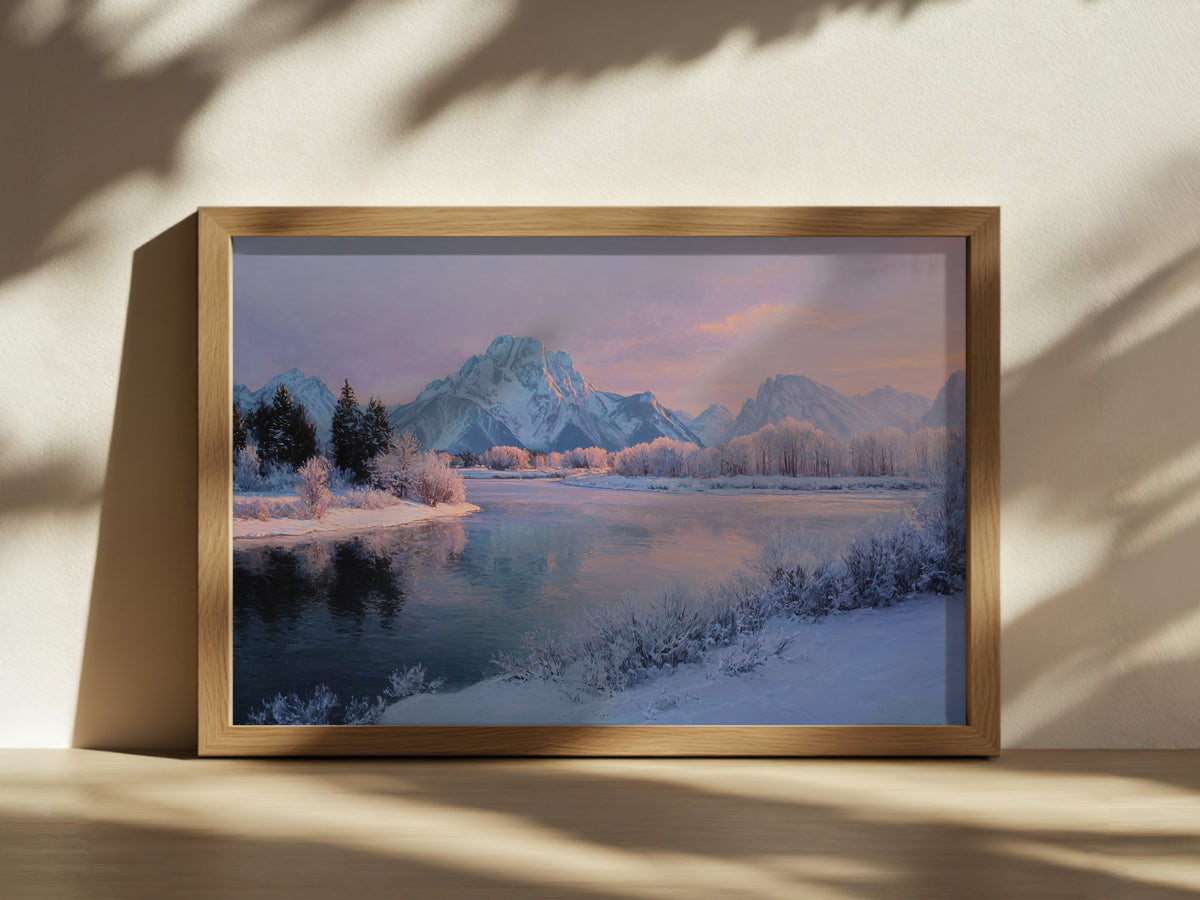 Oxbow Bend Winter Sunrise Wall Art | Grand Teton National Park Wyoming Landscape Painting