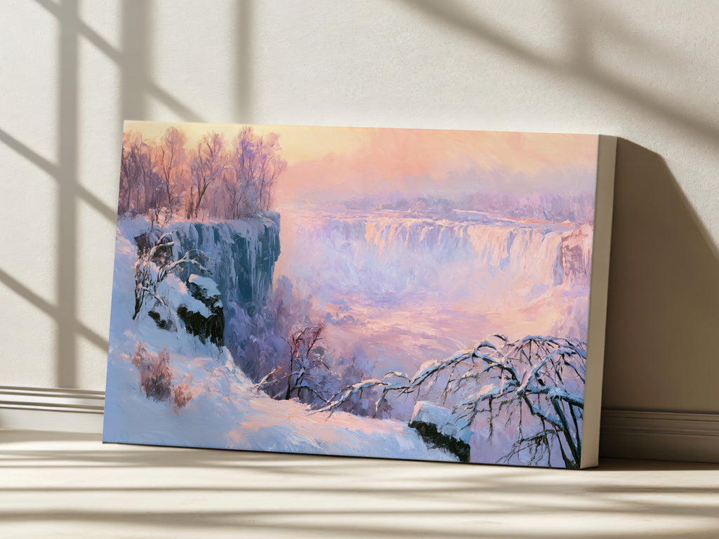 Niagara Falls Winter Sunset Wall Art | Canada New York Landscape Painting