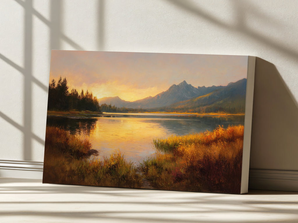 Stanley Lake Fall Sunset Wall Art | Idaho Sawtooth Mountain Landscape Painting