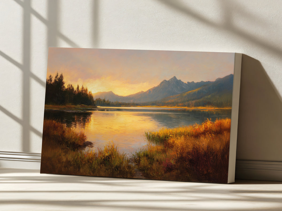 Stanley Lake Fall Sunset Wall Art | Idaho Sawtooth Mountain Landscape Painting