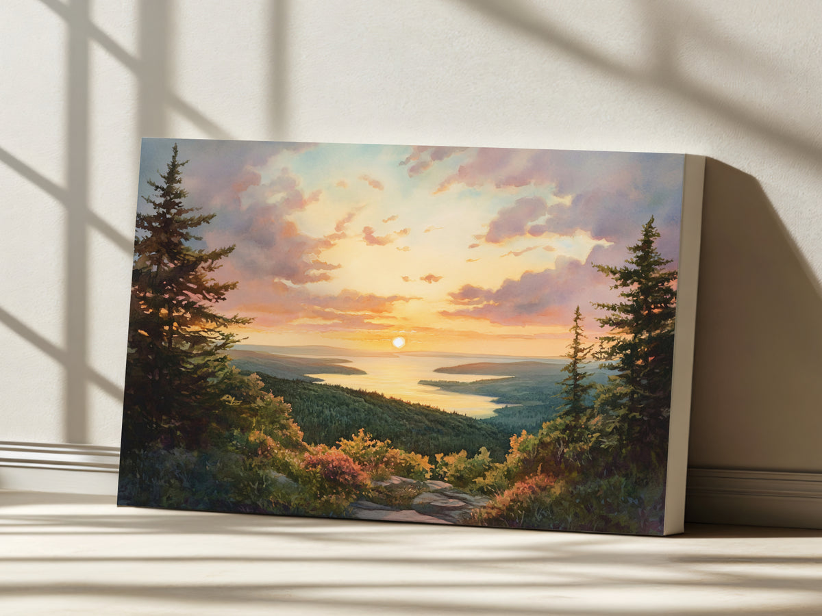 Cadillac Mountain Summer Sunset Wall Art | Acadia National Park Maine Coastal Painting