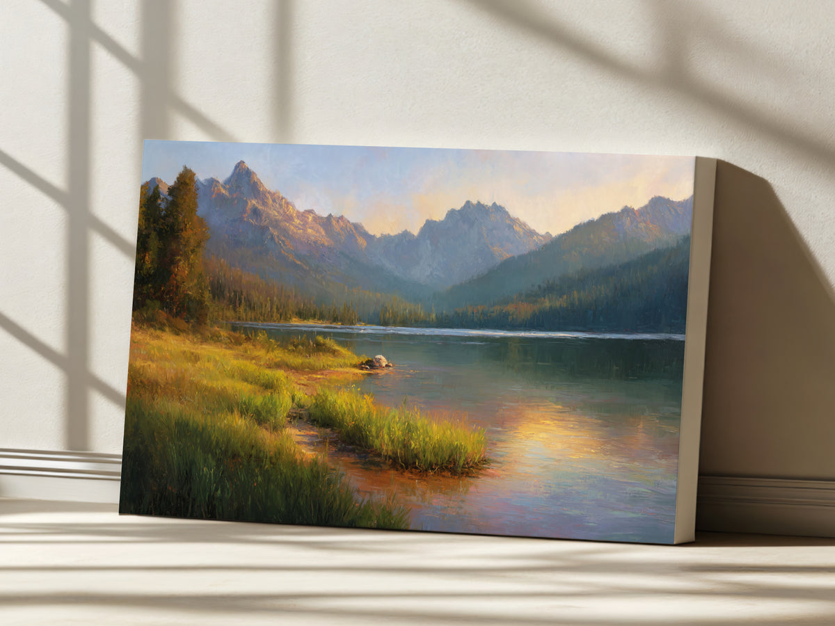 Stanley Lake Summer Sunset Wall Art | Idaho Sawtooth Mountain Landscape Painting