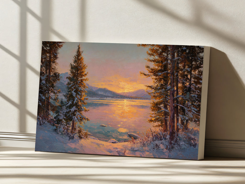 Stanley Lake Winter Sunset Wall Art | Idaho Sawtooth Mountain Landscape Painting