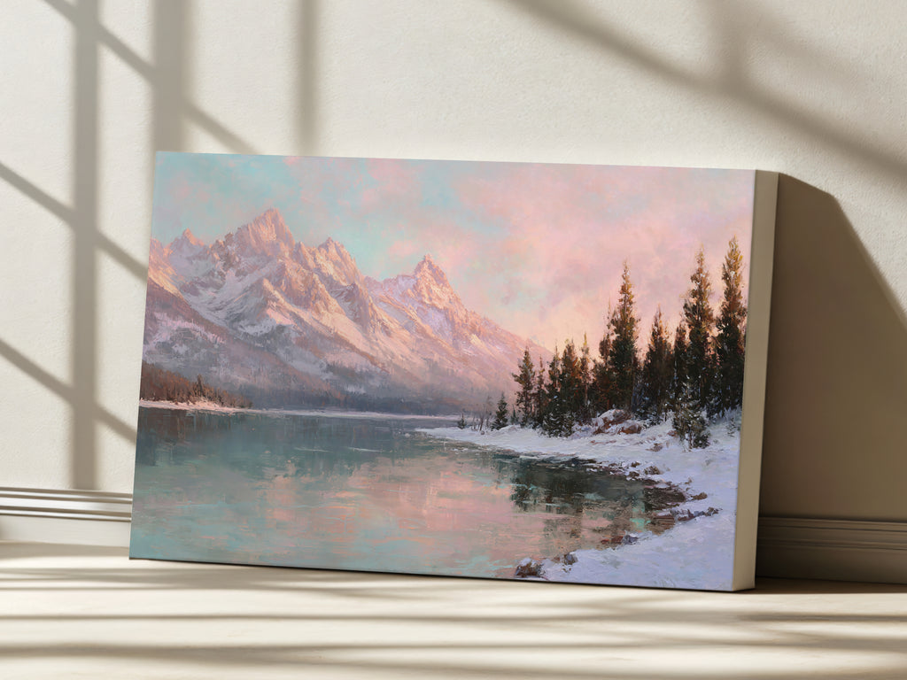 Stanley Lake Winter Sunrise Wall Art | Idaho Sawtooth Mountain Landscape Painting