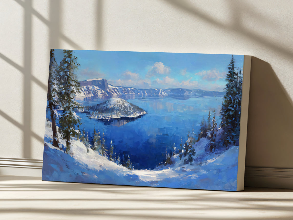 Crater Lake National Park Winter Wall Art | Oregon Volcanic Landscape Painting