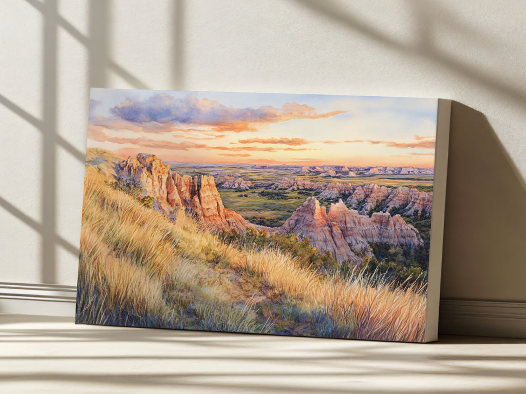 Badlands National Park Summer Sunset Wall Art | South Dakota Prairie Painting