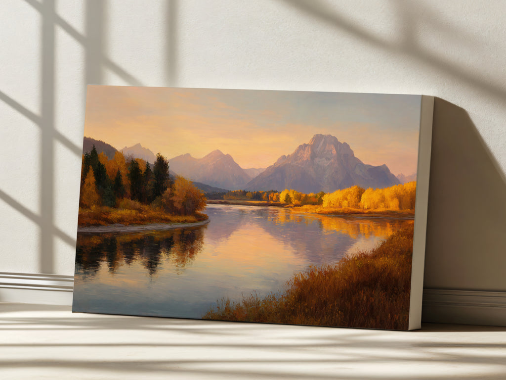 Oxbow Bend Fall Sunrise Wall Art | Grand Teton National Park Wyoming Landscape Painting