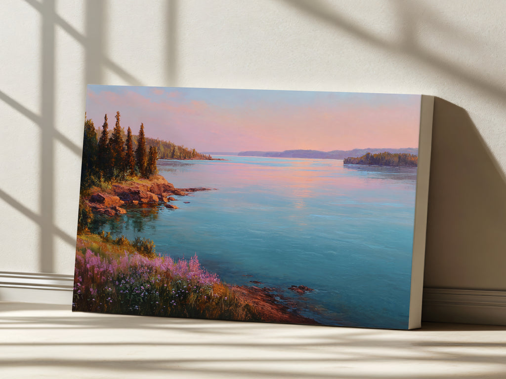 Lake Superior Spring Sunrise Wall Art | Minnesota Lakeside Wildflower Painting
