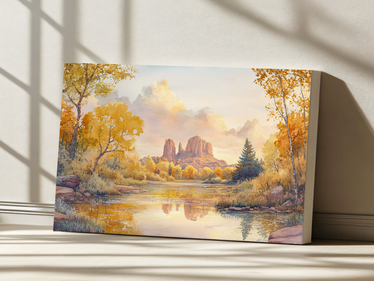 Cathedral Rock Fall Sunrise Wall Art | Sedona Arizona Red Rock Painting