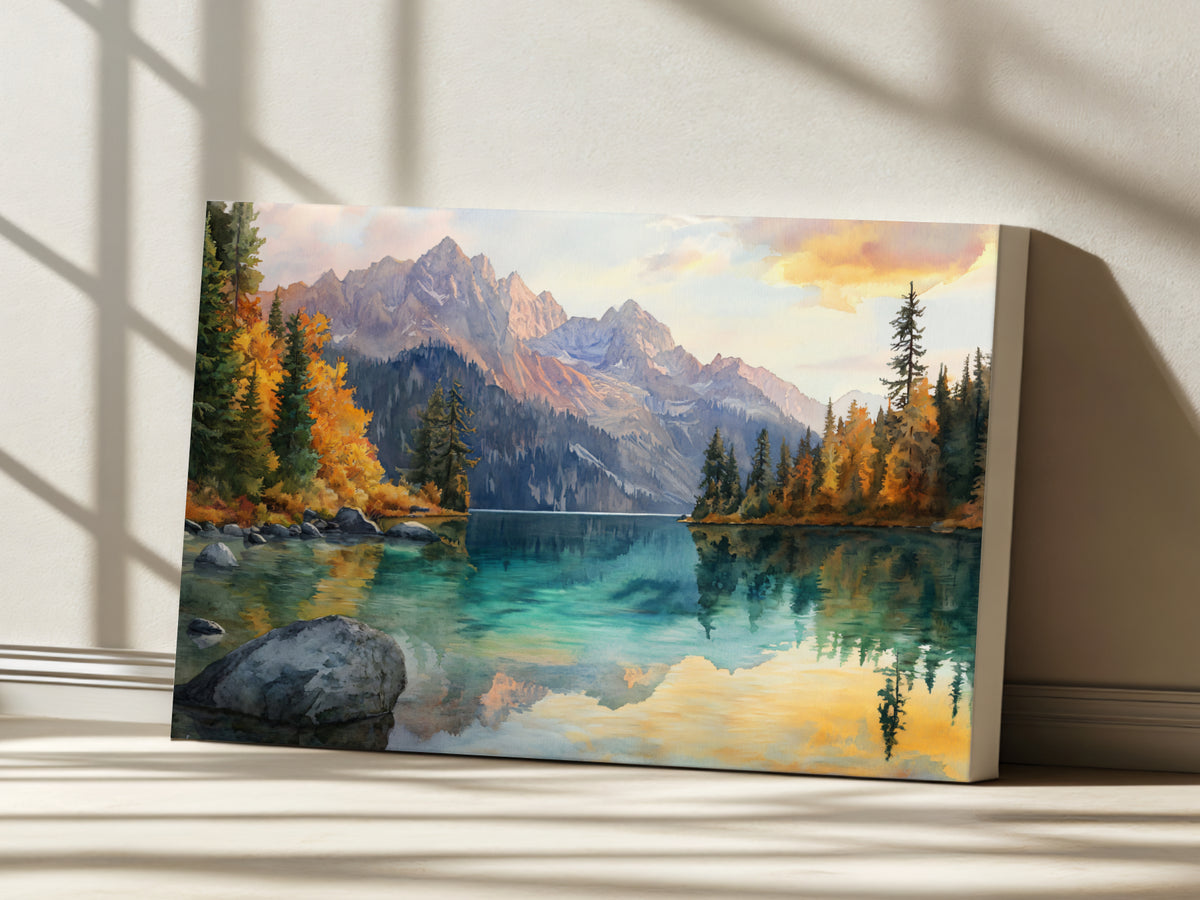 Colchuck Lake Fall Sunrise Wall Art | Washington Lakeside Painting