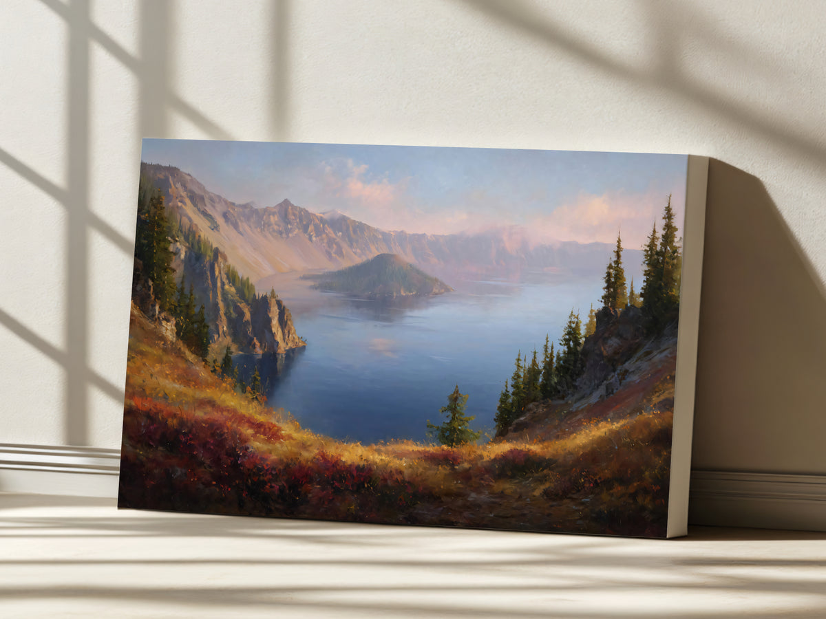 Crater Lake National Park Fall Sunrise Wall Art | Oregon Volcanic Landscape Painting