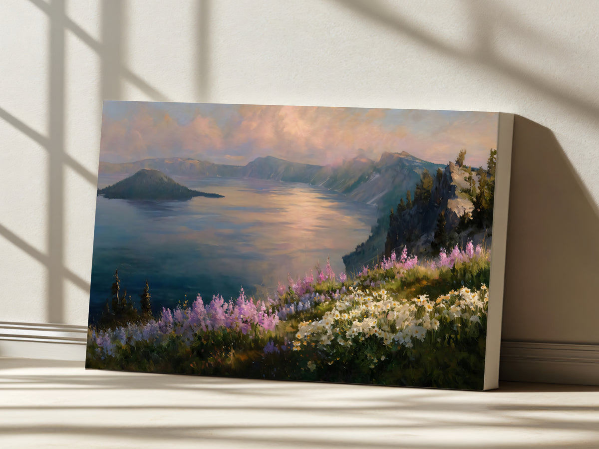 Crater Lake National Park Spring Sunrise Wall Art | Oregon Volcanic Landscape Painting