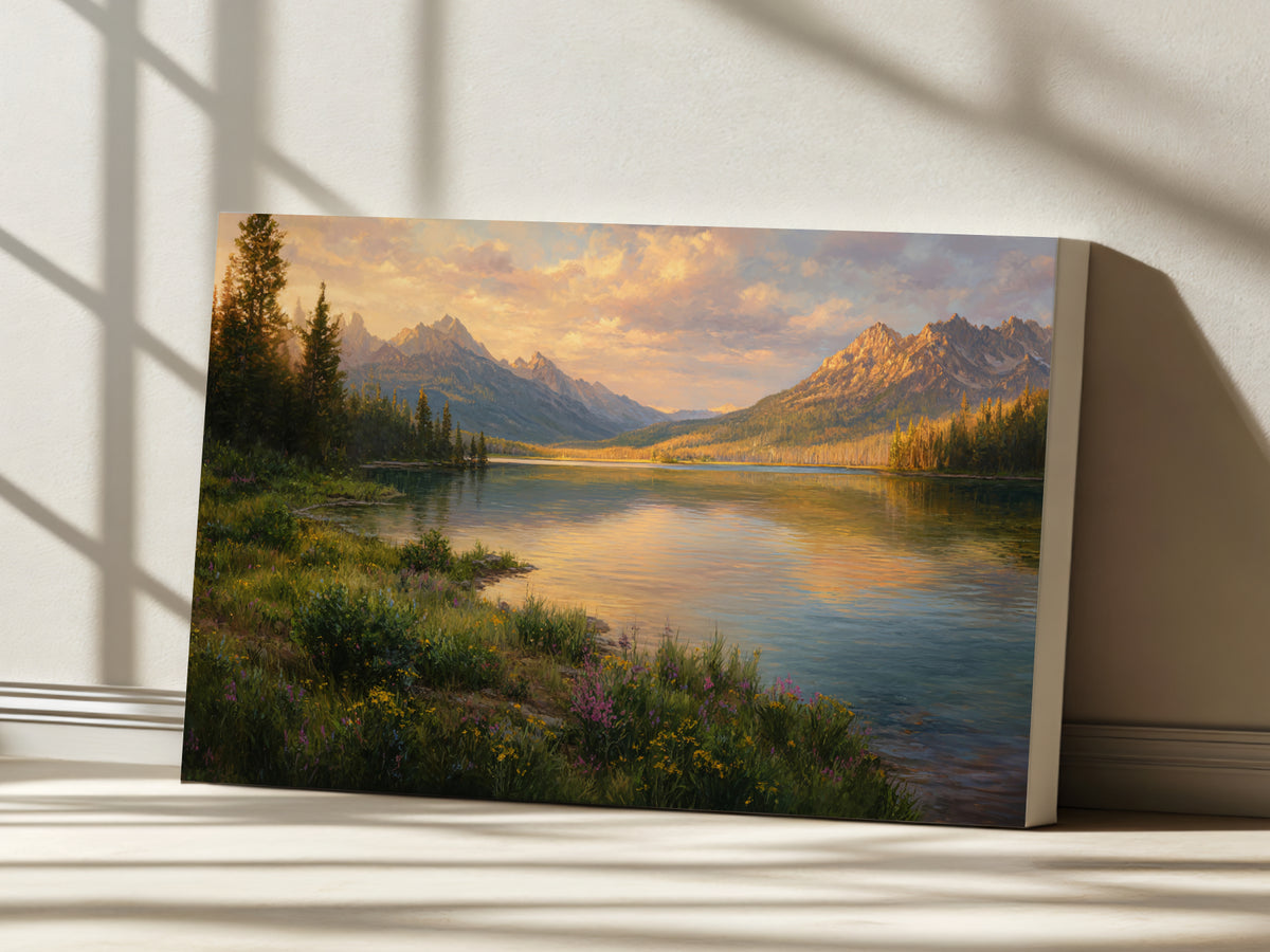 Stanley Lake Spring Sunset Wall Art | Idaho Sawtooth Mountain Landscape Painting