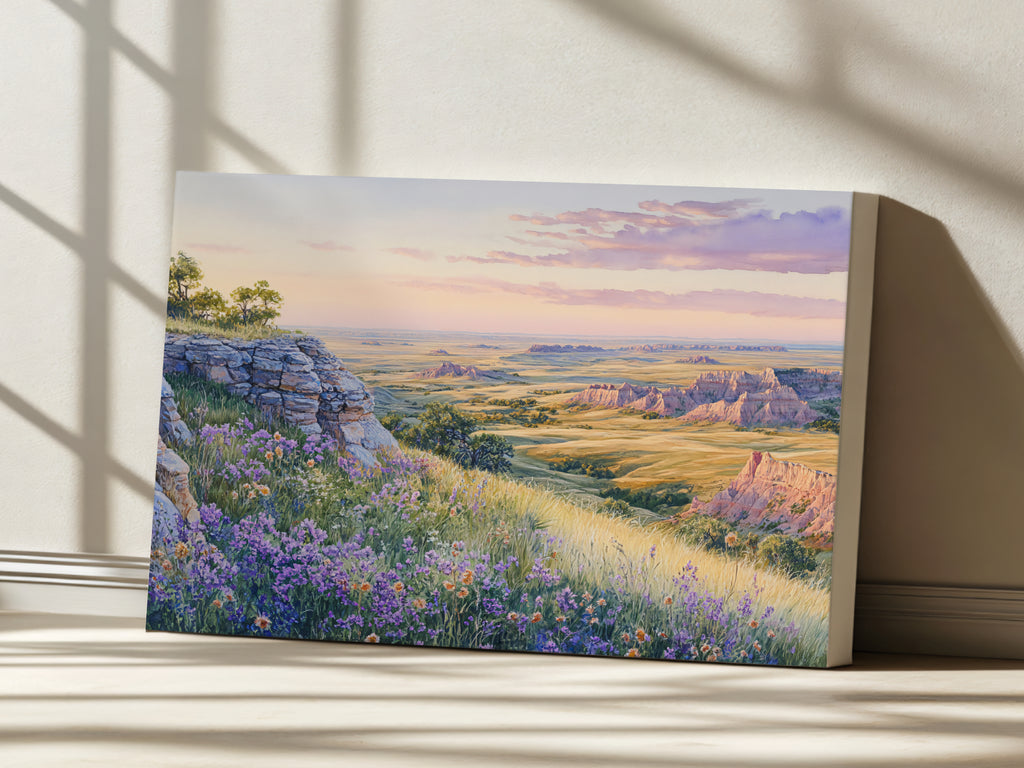 Badlands National Park Spring Sunrise Wall Art | South Dakota Prairie Painting