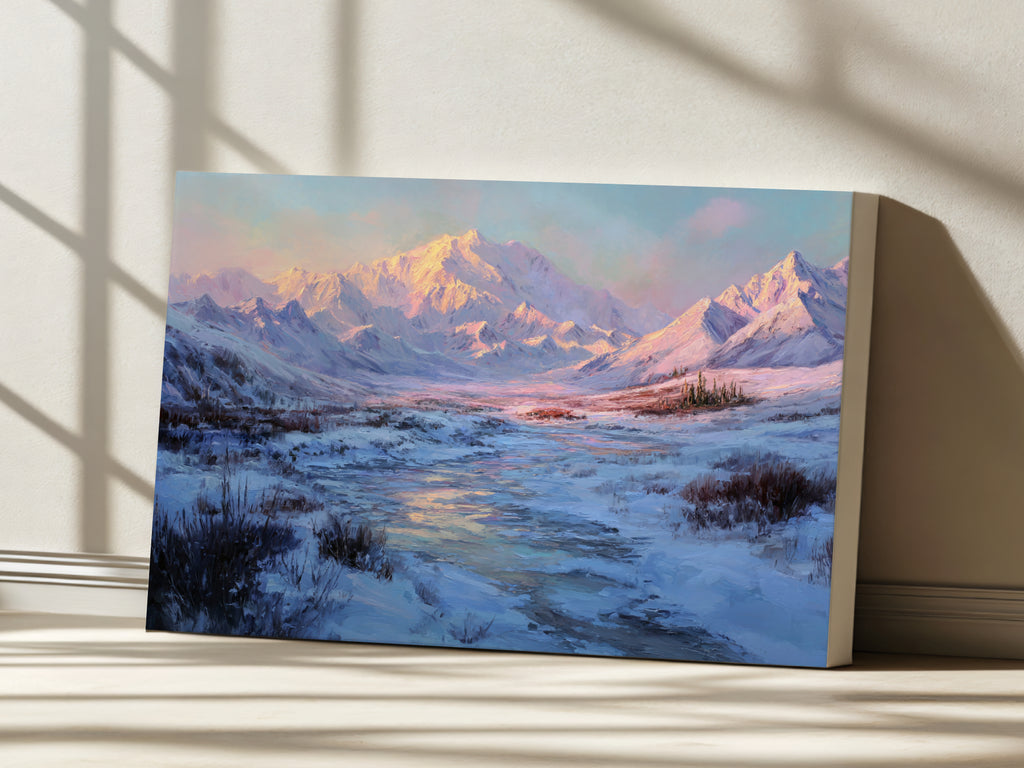 Denali National Park Winter Sunrise Wall Art | Alaska Mountain Landscape Painting
