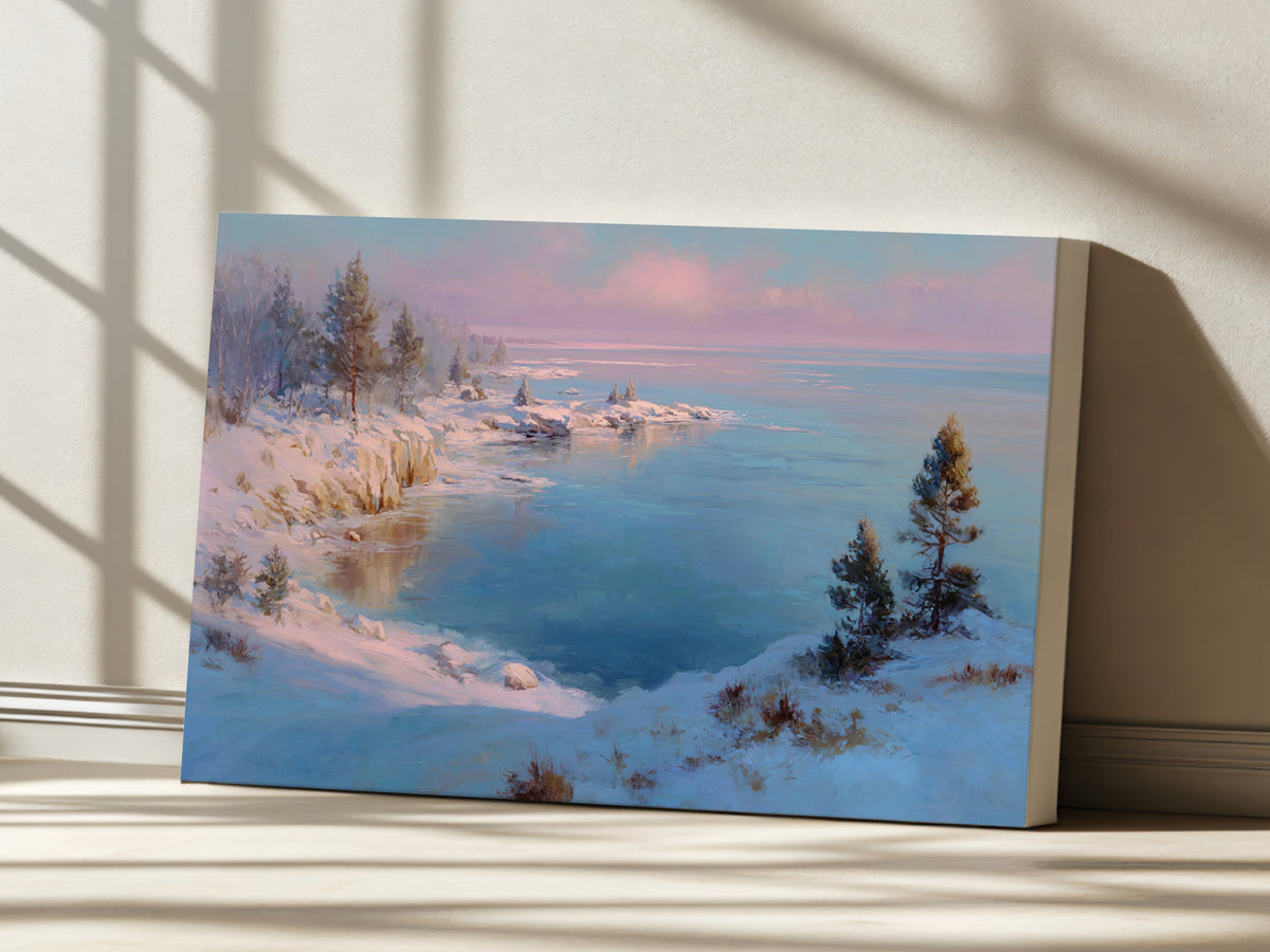 Lake Superior Winter Sunrise Wall Art | Minnesota Lakeside Landscape Painting