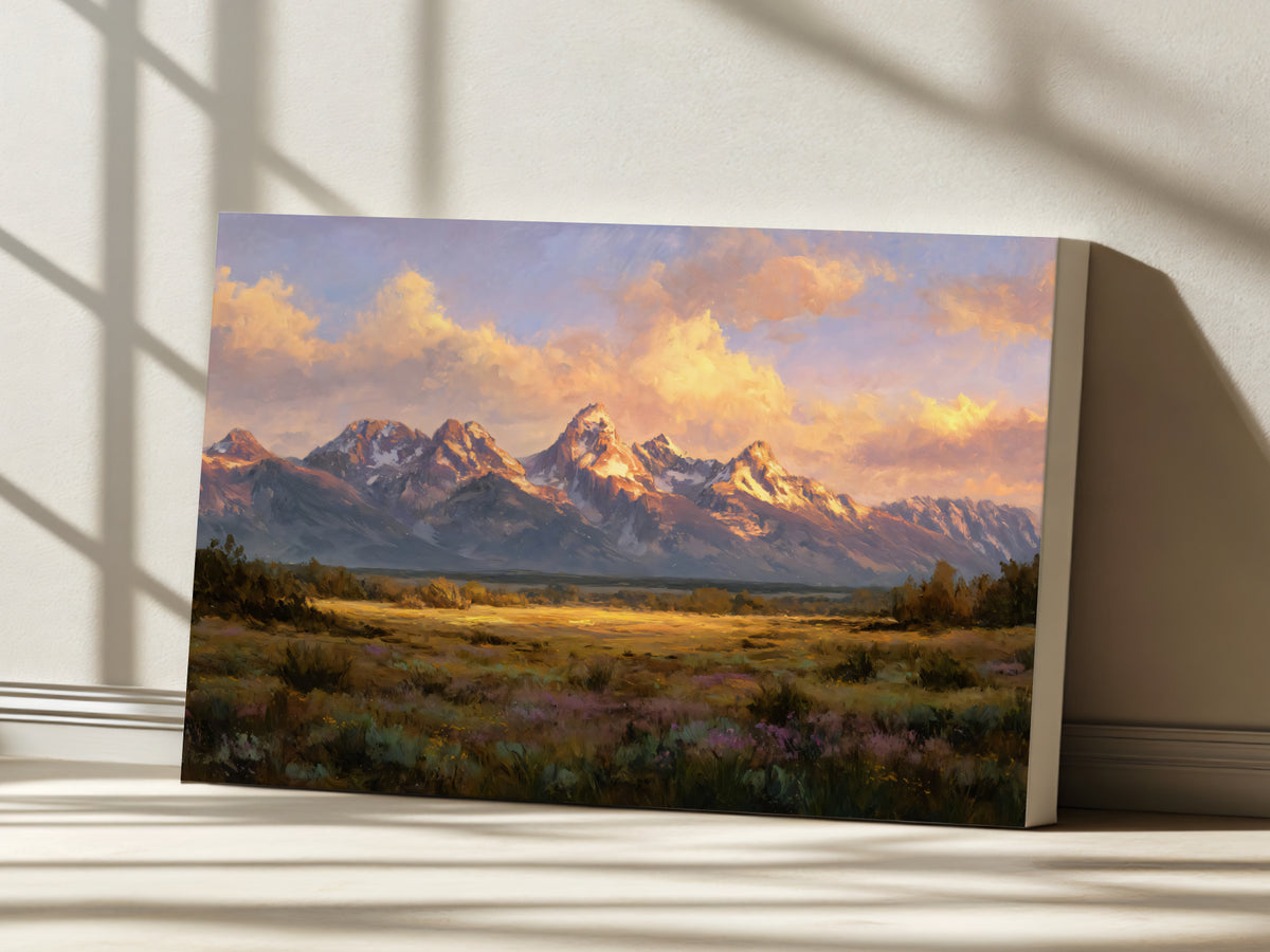 Grand Teton National Park Spring Sunset Wall Art | Wyoming Mountain Landscape Painting