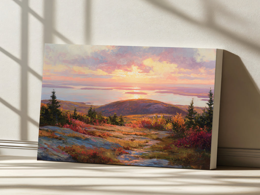 Mount Cadillac Fall Sunset Wall Art | Acadia National Park Maine Landscape Painting