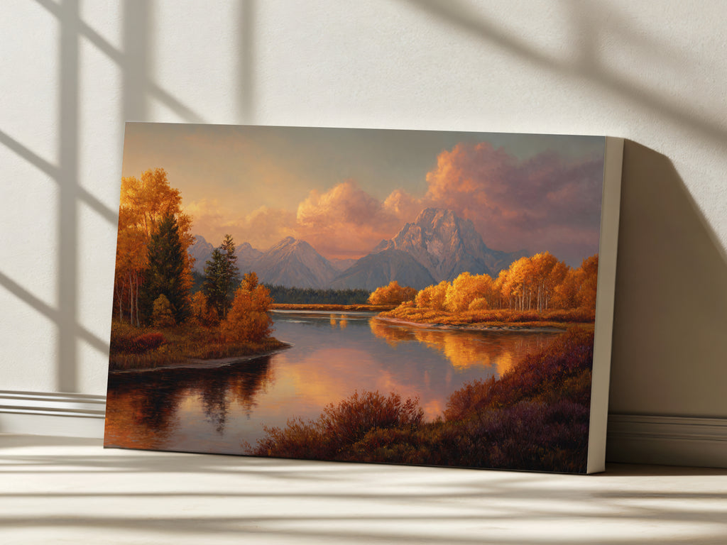 Oxbow Bend Fall Sunset Wall Art | Grand Teton National Park Wyoming Landscape Painting