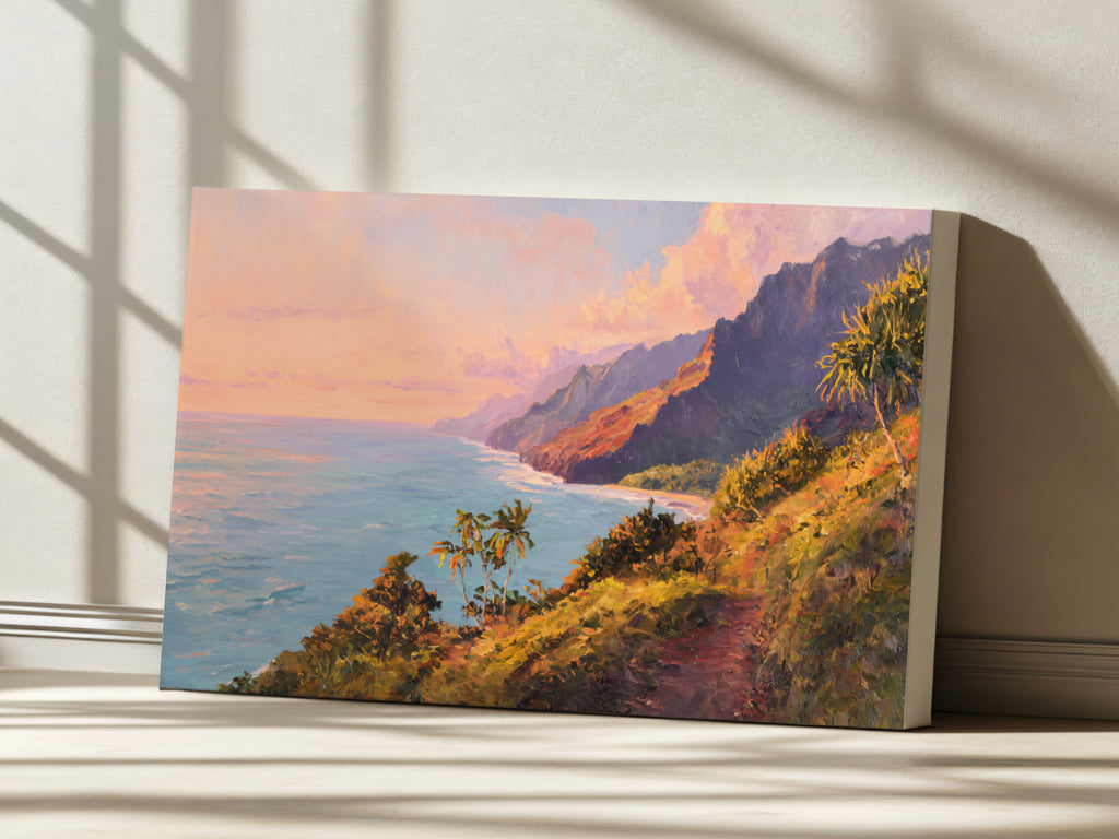 Na Pali Coast Summer Sunrise Wall Art | Hawaii Kauai Coastal Ocean Painting