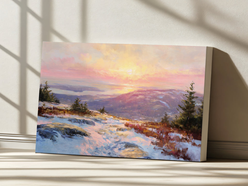 Mount Cadillac Winter Sunrise Wall Art | Acadia National Park Maine Landscape Painting