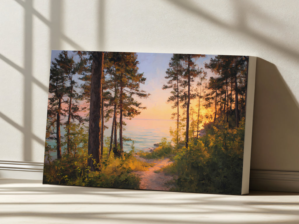 Lake Michigan Summer Sunset Wall Art | Midwest Shoreline Landscape Painting