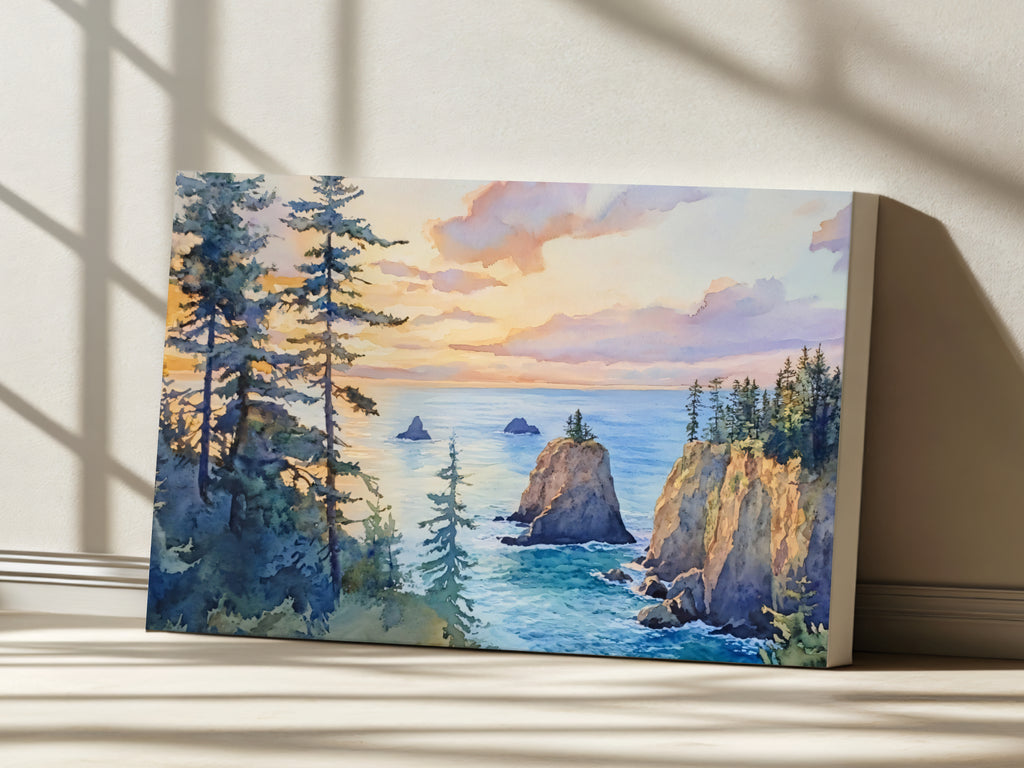 Oregon Coast Summer Sunset Wall Art | Pacific Northwest Coastal Landscape Painting
