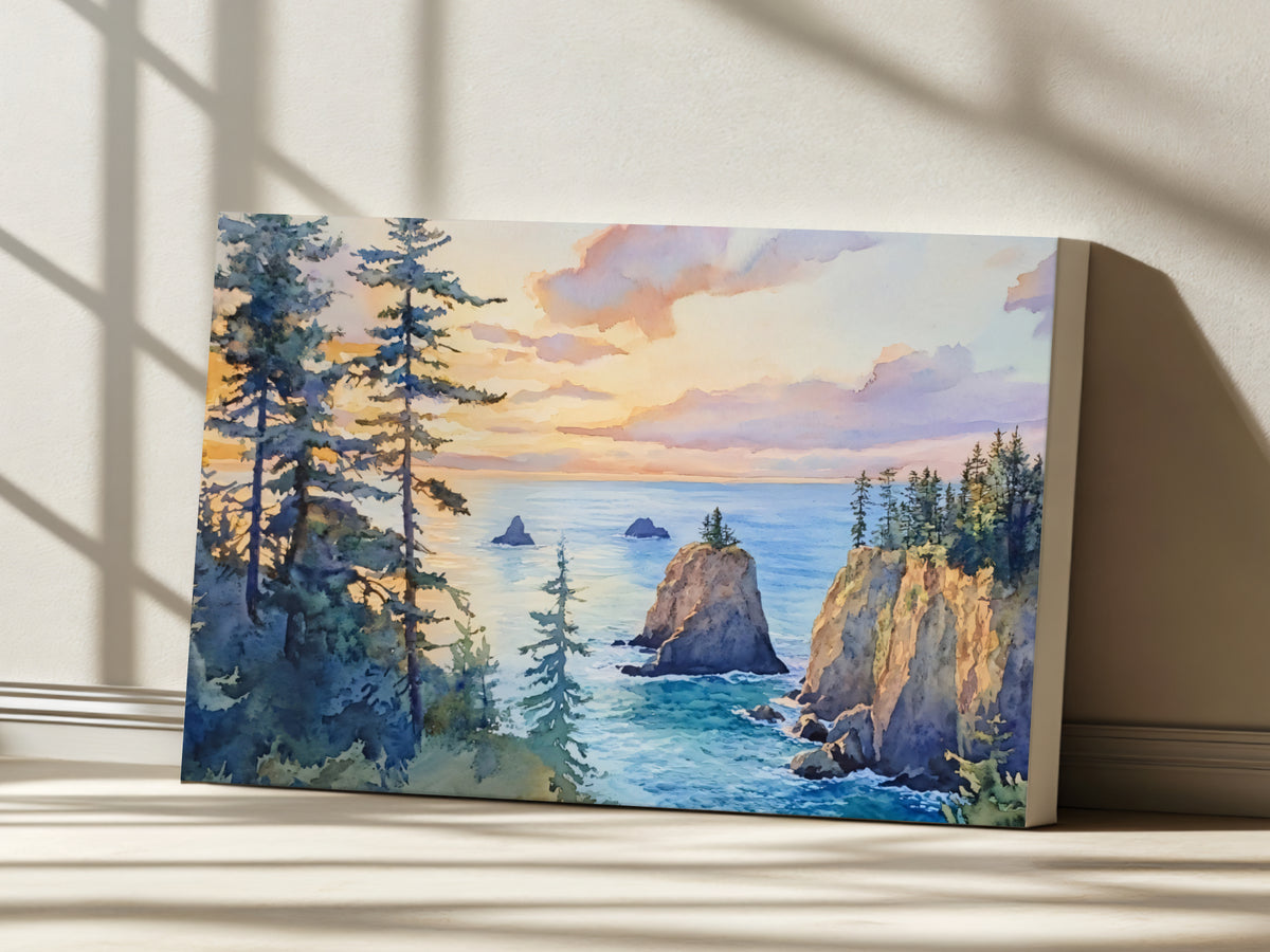 Oregon Coast Summer Sunset Wall Art | Pacific Northwest Coastal Landscape Painting