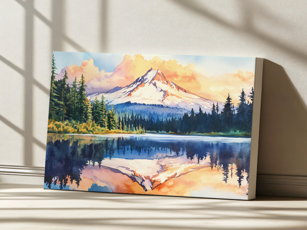 Mount Hood Summer Sunset Wall Art | Mirror Lake Oregon Lakeside Painting
