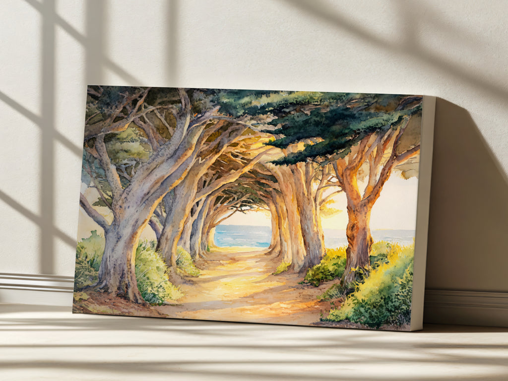 Half Moon Bay Summer Sunset Wall Art | California Cypress Tree Tunnel Painting