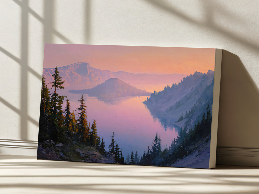 Crater Lake National Park Summer Sunrise Wall Art | Oregon Volcanic Landscape Painting