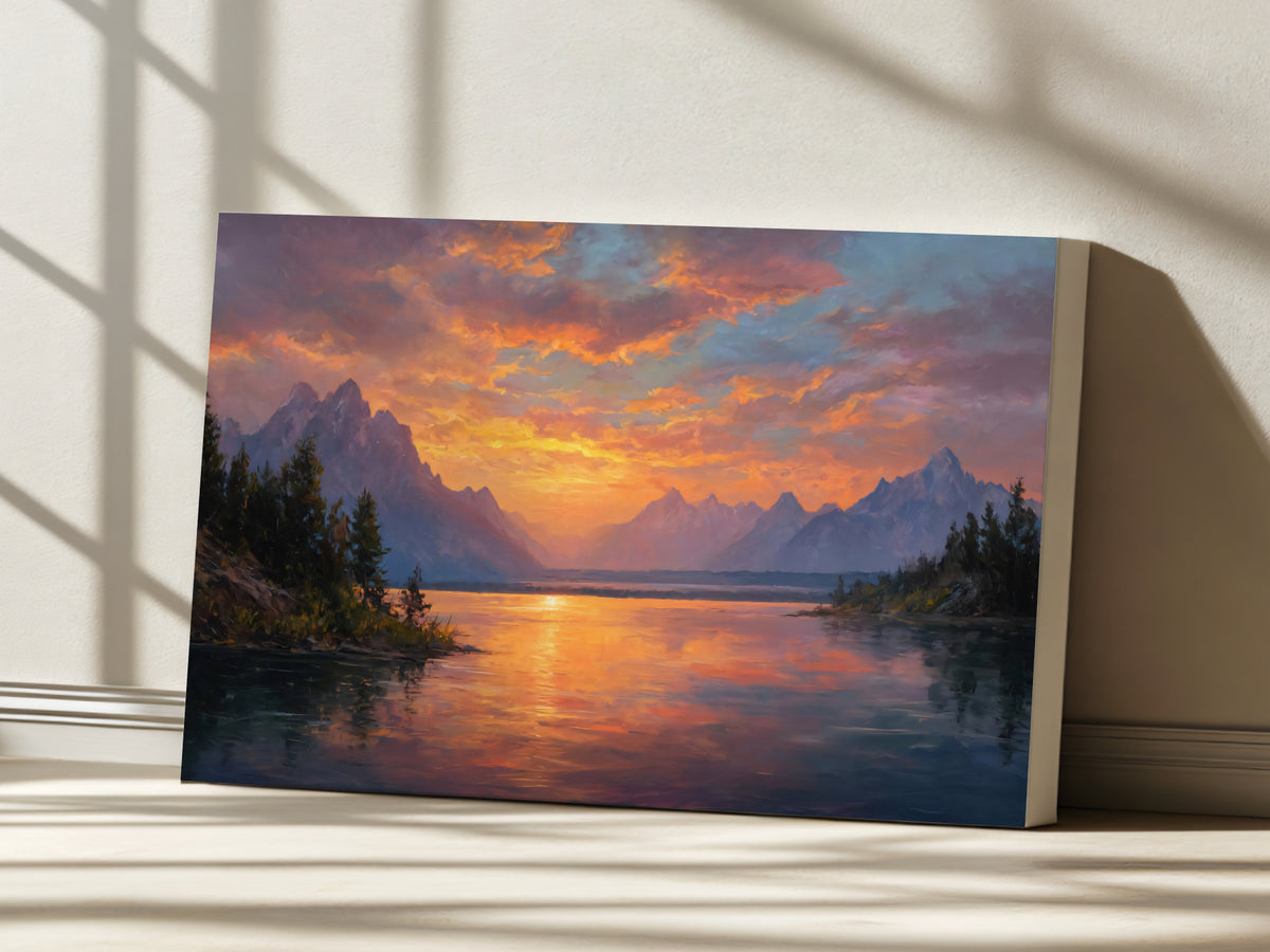 Grand Teton National Park Summer Sunset Wall Art | Wyoming Mountain Landscape Painting