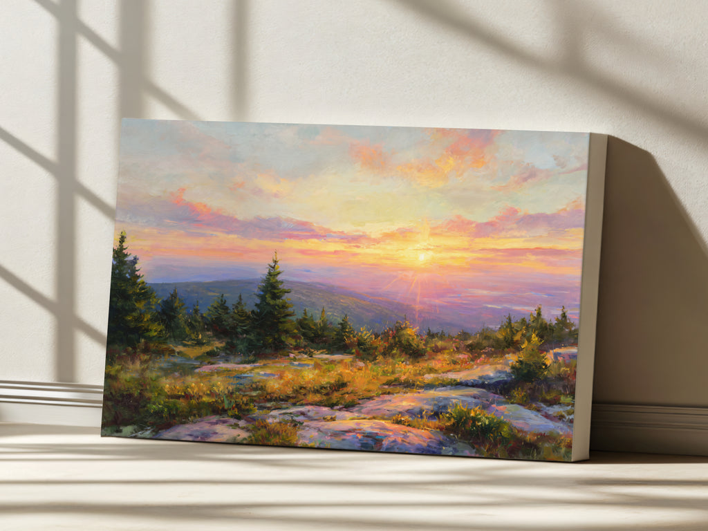 Mount Cadillac Summer Sunset Wall Art | Acadia National Park Maine Landscape Painting