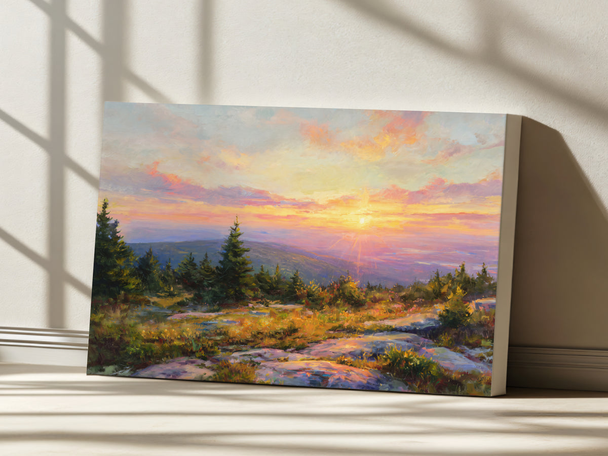 Mount Cadillac Summer Sunset Wall Art | Acadia National Park Maine Landscape Painting