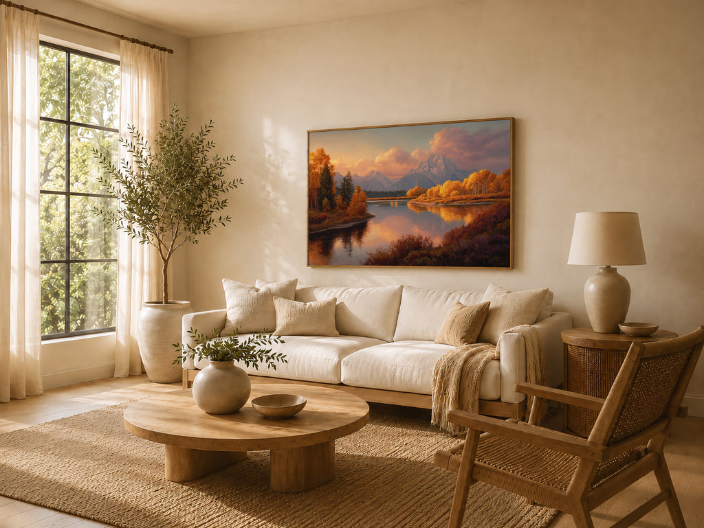 Oxbow Bend Fall Sunset Wall Art | Grand Teton National Park Wyoming Landscape Painting