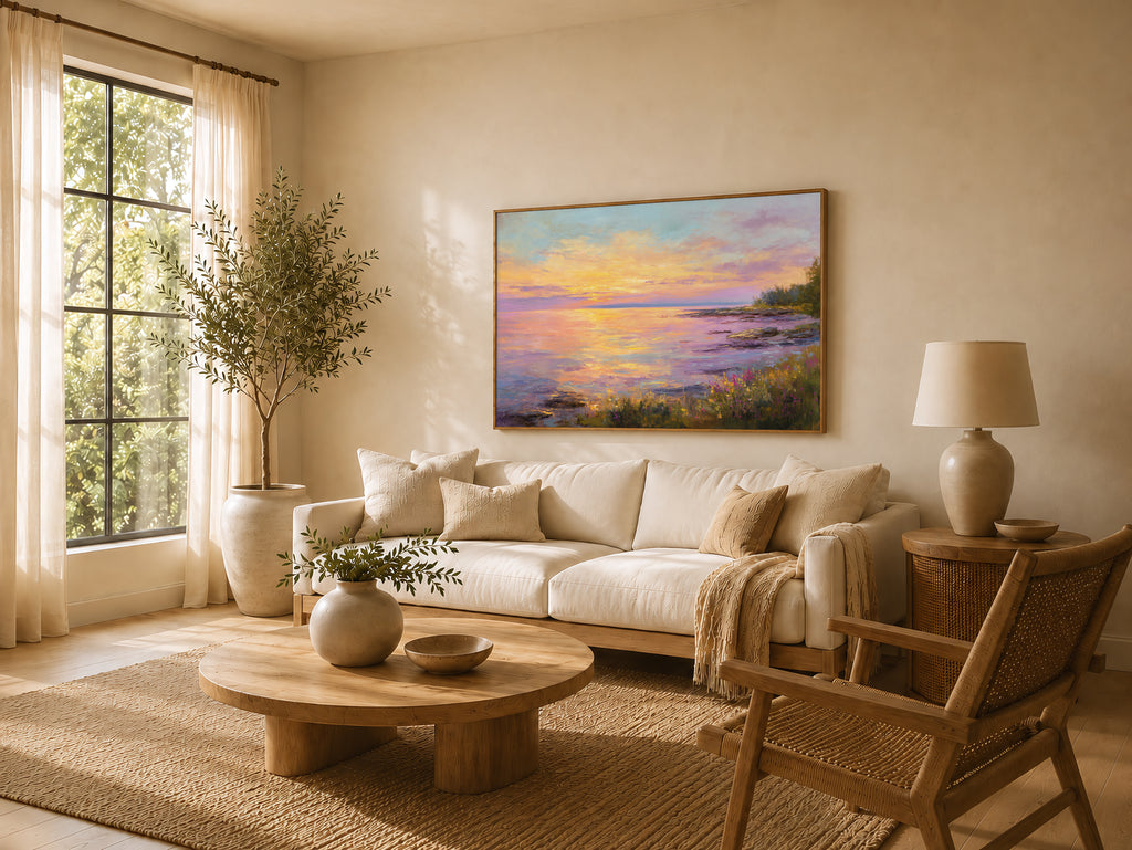 Lake Superior Spring Sunset Wall Art | Minnesota Coastal Wildflower Painting