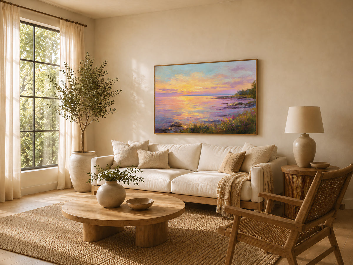 Lake Superior Spring Sunset Wall Art | Minnesota Coastal Wildflower Painting