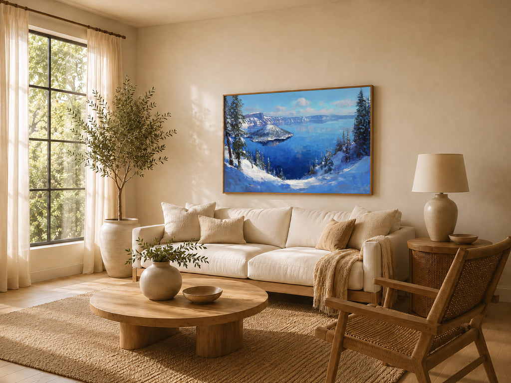 Crater Lake National Park Winter Wall Art | Oregon Volcanic Landscape Painting
