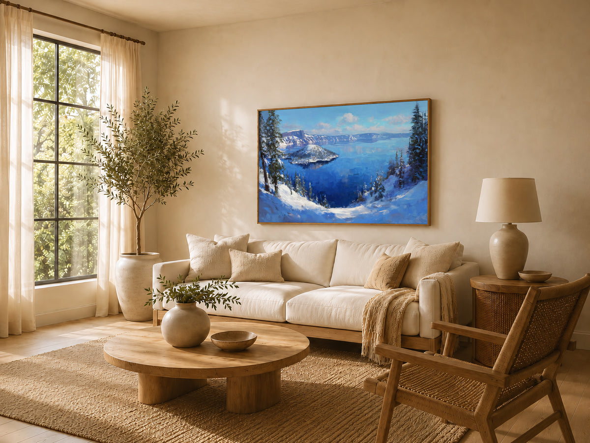 Crater Lake National Park Winter Wall Art | Oregon Volcanic Landscape Painting