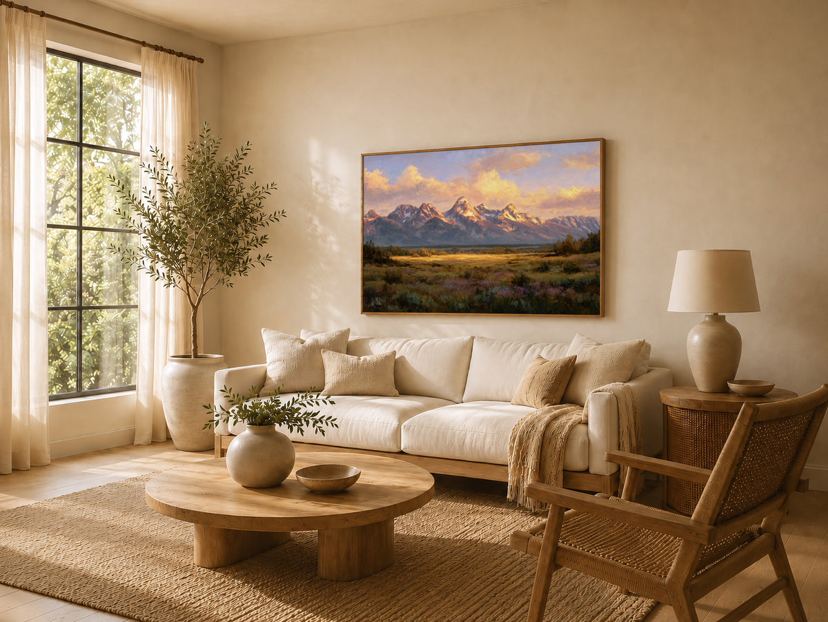 Grand Teton National Park Spring Sunset Wall Art | Wyoming Mountain Landscape Painting