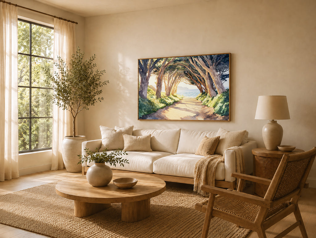 Half Moon Bay Summer Sunrise Wall Art | California Cypress Tree Tunnel Painting