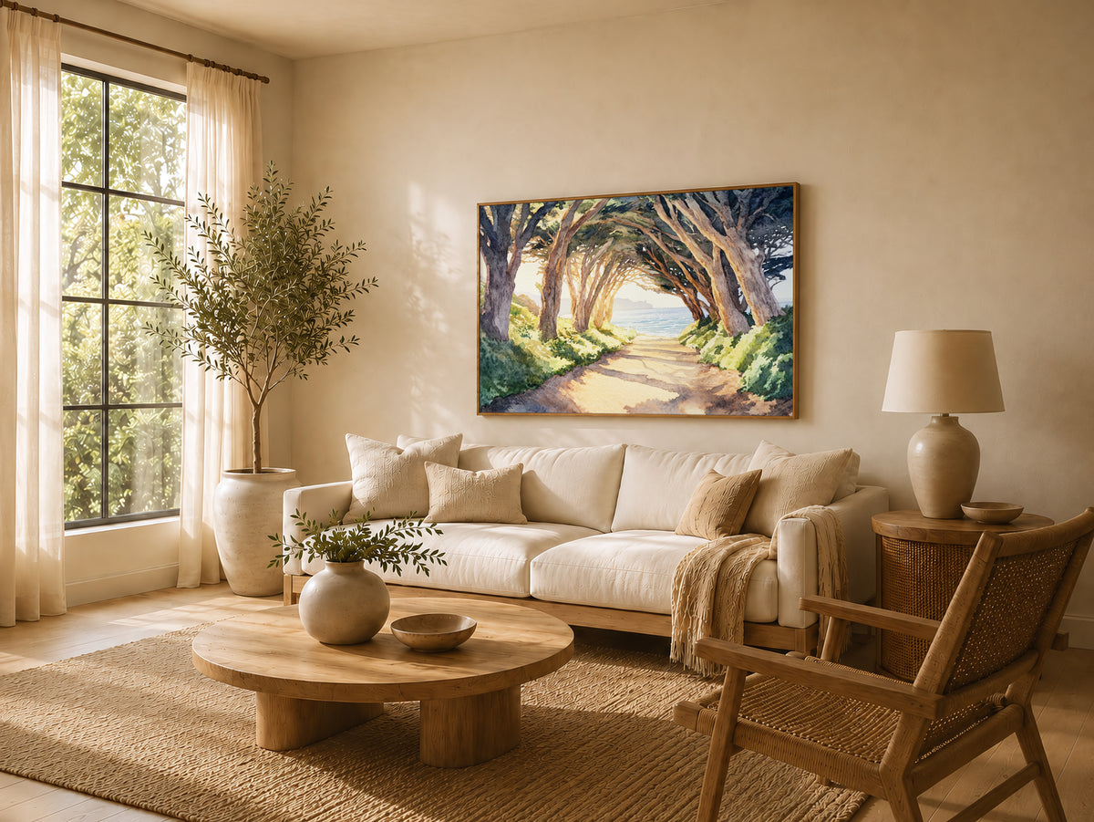 Half Moon Bay Summer Sunrise Wall Art | California Cypress Tree Tunnel Painting