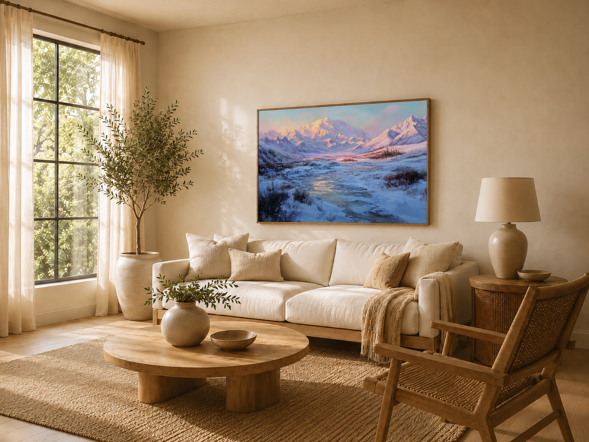 Denali National Park Winter Sunrise Wall Art | Alaska Mountain Landscape Painting