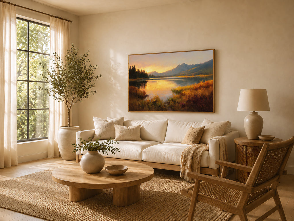 Stanley Lake Fall Sunset Wall Art | Idaho Sawtooth Mountain Landscape Painting
