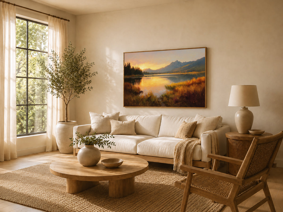 Stanley Lake Fall Sunset Wall Art | Idaho Sawtooth Mountain Landscape Painting