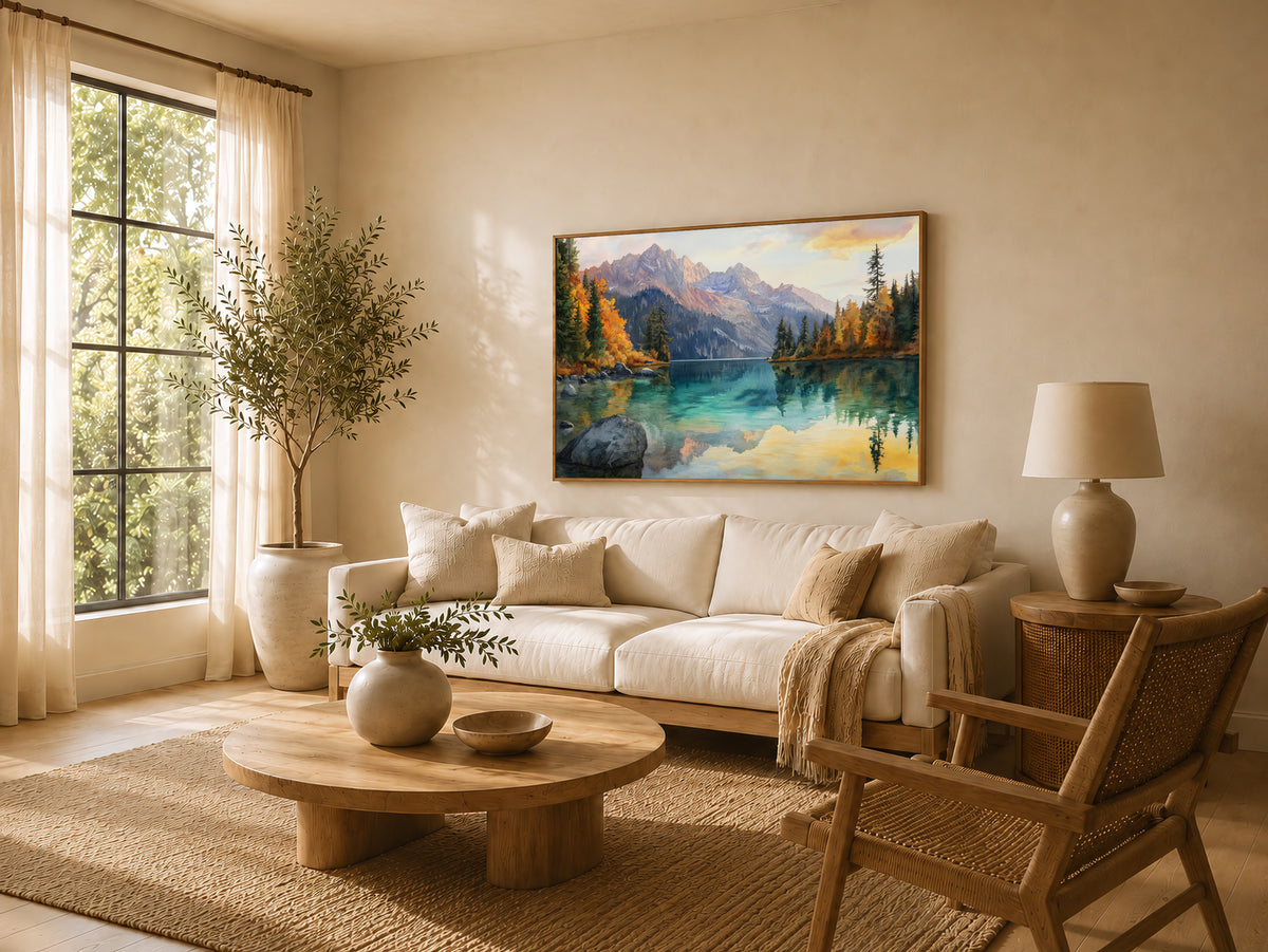Colchuck Lake Fall Sunrise Wall Art | Washington Lakeside Painting