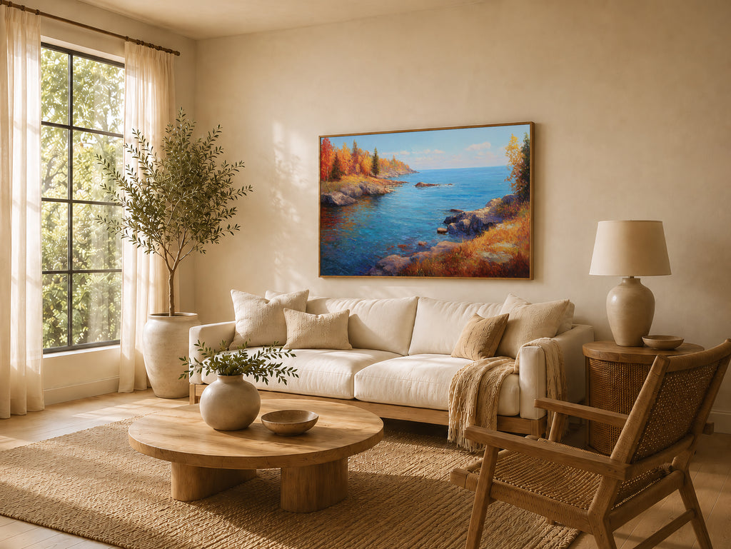 Lake Superior Fall Wall Art | Minnesota Rocky Fall Foliage Painting