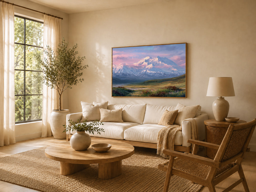 Denali National Park Spring Sunrise Wall Art | Alaska Mountain Landscape Painting